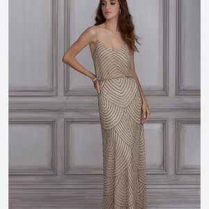Adrianna Papell Elegant Beige Sequin Dress Size 8
